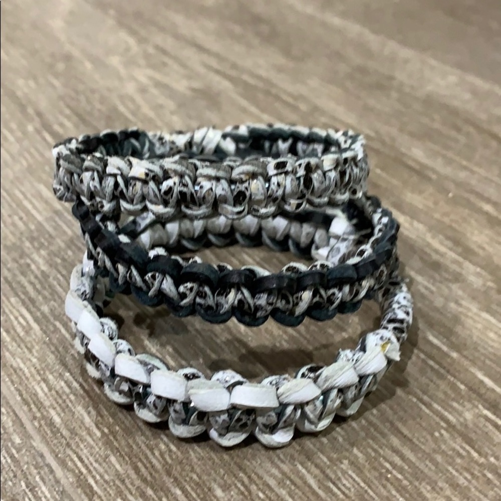 Set : Genuine Leather macrame stacking bangle bracelets